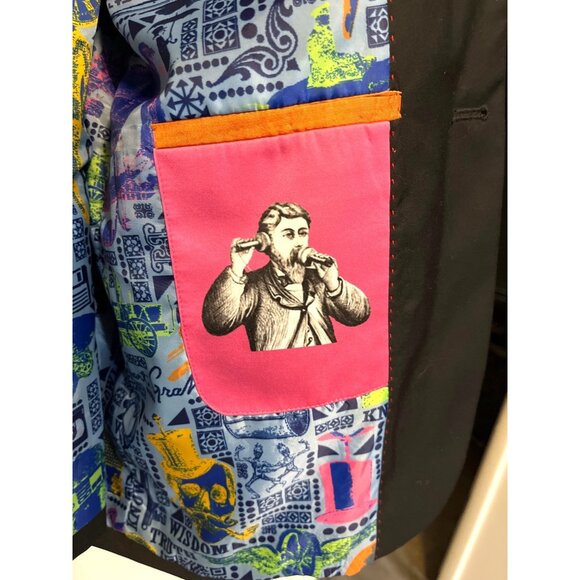 Robert Graham Mens Black Blazer With Colorful Artistic Lining Size 44 - Picture 6 of 8